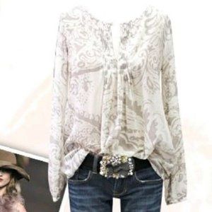 CAbi #634 Pintuck Pleated Peasant Blouse Top med